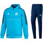 Survetement Football OM Marseille 2017/2018 Capuche Homme Cyan Rabais en ligne